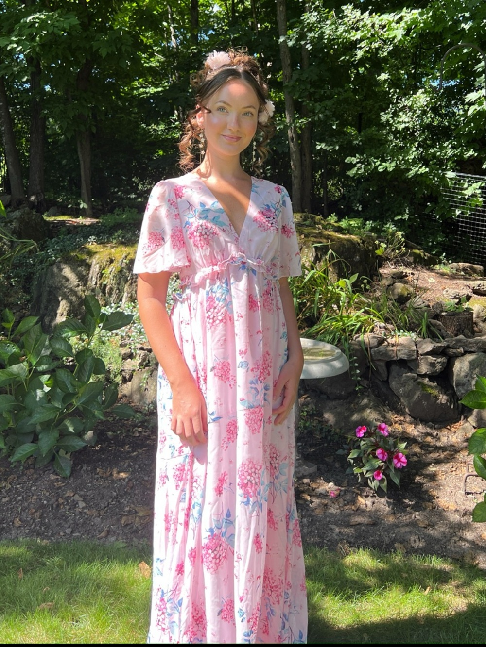 Pink hydrangea maxi dress